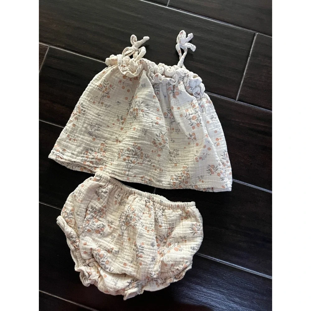 Rylee + Cru Floral Cotton Gauze Top and Bloomer Set Cream 18-24M Kids